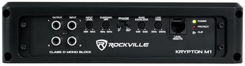 حزمة صوت السيارة Rockville: Krypton-M1 2000w Peak/500w RMS Mono 1 Ohm Car Amplifier مع جهاز تحكم عن بعد، RWK41 4-Gauge مجموعة أدوات تثبيت كاملة مع RCA، عنصرين in Kuwait