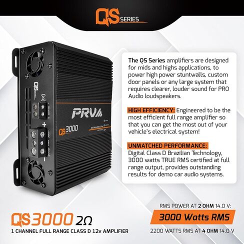 PRV Audio QS3000 2 Ohm 3000 Watt Amp Car Audio Amplifier Full Range HD Sound 3K Car Amp with Built-in HPF and LPF Controls for PRO Audio Loudspeaker Systems in Saudi Arabia