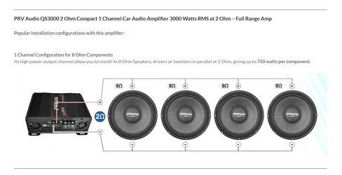 PRV Audio QS3000 2 Ohm 3000 Watt Amp Car Audio Amplifier Full Range HD Sound 3K Car Amp with Built-in HPF and LPF Controls for PRO Audio Loudspeaker Systems in Saudi Arabia