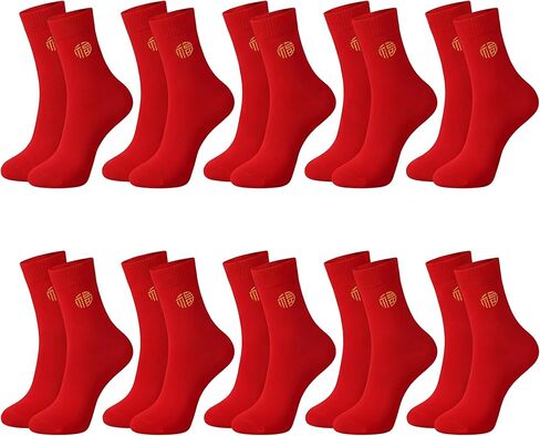 10 Pairs 2026 Chinese New Year Red Socks of Horse with Embroidery Fu Rich New Year Crew Socks for Woman Men Gifts in Saudi Arabia