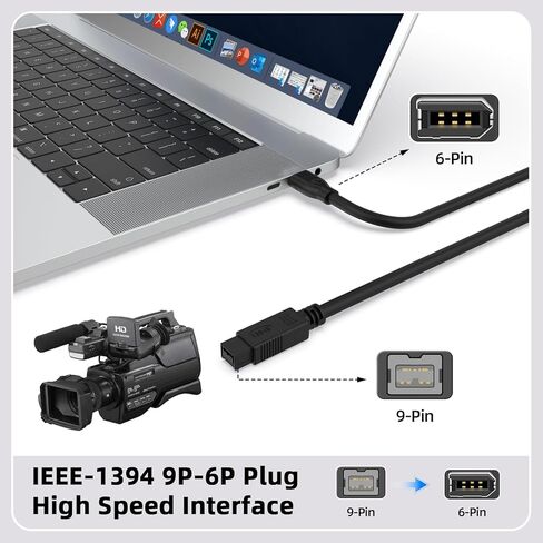 كابل FireWire 800 إلى 400 9-Pin إلى 6-Pin، سلك محول IEEE 1394b إلى 1394a، 6FT (1.8m) لجهاز Mac، كاميرا فيديو DV، واجهة صوت، محرك أقراص ثابتة خارجي in Saudi Arabia