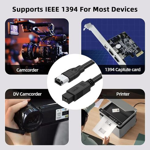 كابل FireWire 800 إلى 400 9-Pin إلى 6-Pin، سلك محول IEEE 1394b إلى 1394a، 6FT (1.8m) لجهاز Mac، كاميرا فيديو DV، واجهة صوت، محرك أقراص ثابتة خارجي in Saudi Arabia