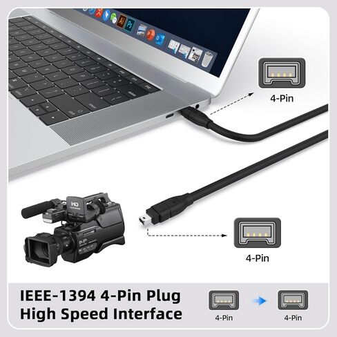 كابل IEEE 1394 FireWire 4-Pin إلى 4-Pin، سلك iLink DV بطول 6 أقدام متوافق مع كاميرا فيديو Sony Handycam DV والكاميرا الرقمية والطابعة والقرص الصلب الخارجي وأجهزة 1394 الأخرى in Kuwait