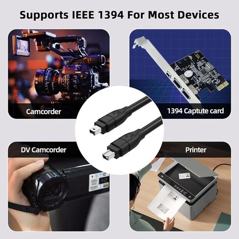كابل IEEE 1394 FireWire 4-Pin إلى 4-Pin، سلك iLink DV بطول 6 أقدام متوافق مع كاميرا فيديو Sony Handycam DV والكاميرا الرقمية والطابعة والقرص الصلب الخارجي وأجهزة 1394 الأخرى in Kuwait