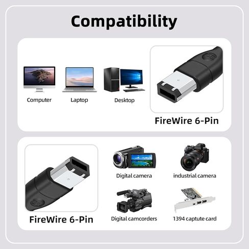 FireWire 6-Pin to 6-Pin Cable, 6FT IEEE 1394 iLink Cord for Sony DV Camcorder, Handycam, Camera, External Hard Drive, Printer, and Other 1394 Devices in Saudi Arabia