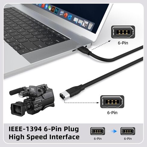 FireWire 6-Pin to 6-Pin Cable, 6FT IEEE 1394 iLink Cord for Sony DV Camcorder, Handycam, Camera, External Hard Drive, Printer, and Other 1394 Devices in Saudi Arabia