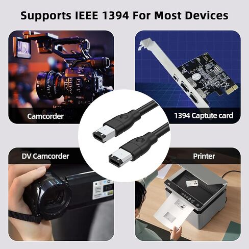 FireWire 6-Pin to 6-Pin Cable, 6FT IEEE 1394 iLink Cord for Sony DV Camcorder, Handycam, Camera, External Hard Drive, Printer, and Other 1394 Devices in Saudi Arabia