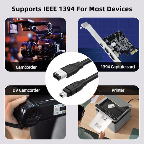 FireWire 4 Pin to 6 Pin iLink DV Cable 6FT, IEEE 1394 Firewire 400 Cord for PC Computer to Canon GL1 GL2 MiniDV, XL H1 XH G1, ZR20 ZR25 ZR50 ZR700 ZR830 ZR850 ZR900 ZR930 ZR950 ZR1000 Camcorders in Saudi Arabia