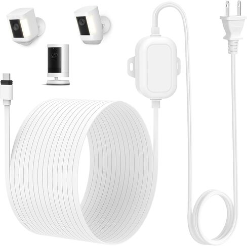 سلك طاقة مقاوم للطقس لكاميرا Ring Outdoor Cam Plus/Ring Spotlight Cam Plus/Pro (بطارية)، كابل شحن خارجي USB-C بطول 20 قدم/6 متر يعمل بشكل مستمر على تشغيل الكاميرا الخاصة بك، أسود in Kuwait