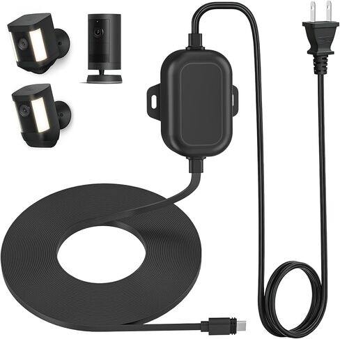 سلك طاقة مقاوم للطقس لكاميرا Ring Outdoor Cam Plus/Ring Spotlight Cam Plus/Pro (بطارية)، كابل شحن خارجي USB-C بطول 20 قدم/6 متر يعمل بشكل مستمر على تشغيل الكاميرا الخاصة بك، أسود in Kuwait