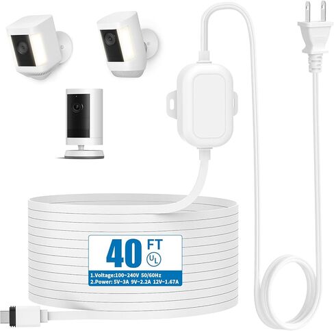 سلك طاقة مقاوم للطقس لكاميرا Ring Outdoor Cam Plus/Ring Spotlight Cam Plus/Pro (بطارية)، كابل شحن خارجي USB-C بطول 20 قدم/6 متر يعمل بشكل مستمر على تشغيل الكاميرا الخاصة بك، أسود in Kuwait