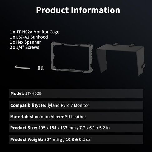 Nitze Cage for Hollyland Pyro 7 Monitor with PU Leather Sunhood and Built-in NATO Rail - JT-H02B in Saudi Arabia