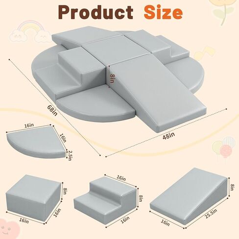 9-Piece Climbing Toys for Toddlers: Soft PU Leather Foam Blocks - Baby Climb and Crawl Activity Blocks - Kids Play Gym Equipment Indoor for Development(Grey) in Saudi Arabia