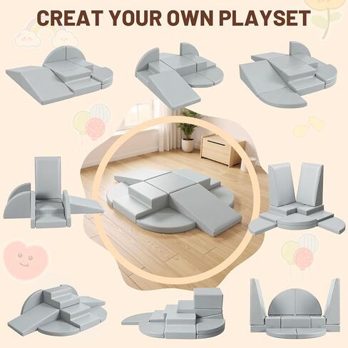 9-Piece Climbing Toys for Toddlers: Soft PU Leather Foam Blocks - Baby Climb and Crawl Activity Blocks - Kids Play Gym Equipment Indoor for Development(Grey) in Saudi Arabia