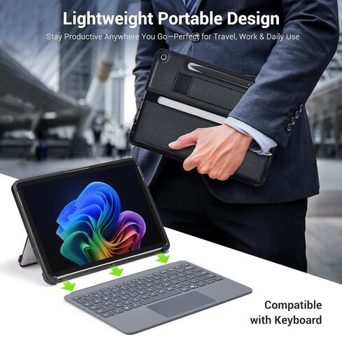 Cobak Rugged Case لـ Microsoft Surface Pro 12 "2025 ، غطاء وقائي مقاوم للصدمات مع حزام يدوي ، ركيستاند متعدد الزوايا ، حامل قلم مدمج ، متوافق مع لوحة مفاتيح غطاء النوع in Saudi Arabia