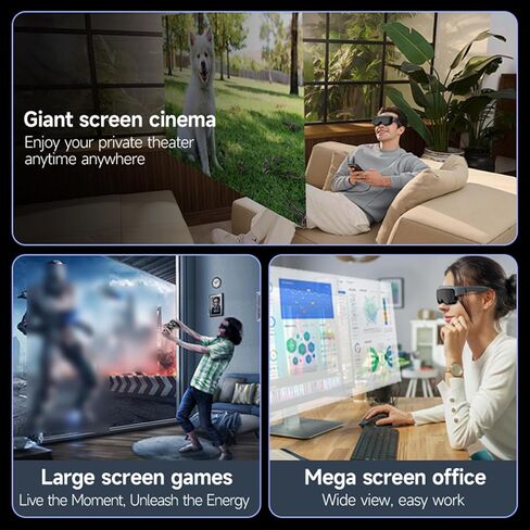 نظارات ذكية مزودة بشاشة افتراضية عالية الدقة مقاس 400 بوصة، نظارات مشغل فيديو مع شاشة OLED لضبط قصر النظر من 0 إلى 600 ومكبرات صوت مدمجة من النوع C in Kuwait
