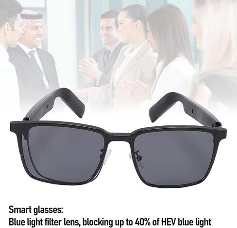 ASHATA Smart Glasses, Blue Light Filtering Wireless Sunglasses with Built in Speakers, IP54 Water Proof Voice Control, for Driving Hiking Outdoor Activities in Saudi Arabia
