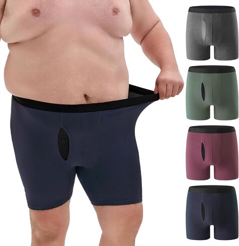 ملابس داخلية رجالية كبيرة وطويلة XL-5XL ملابس داخلية قطنية قابلة للتمدد ماصة للرطوبة سراويل داخلية ناعمة 4 عبوات in Kuwait
