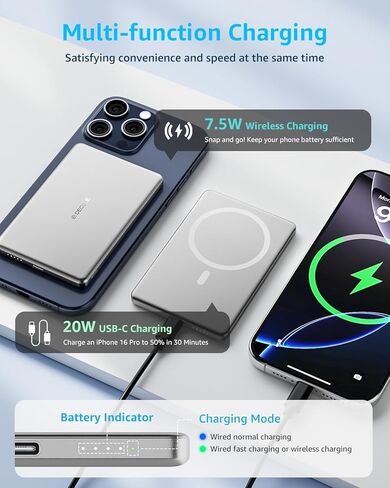 Power Bank for MagSafe 5000mAh for iPhone Charging Sliver in Saudi Arabia