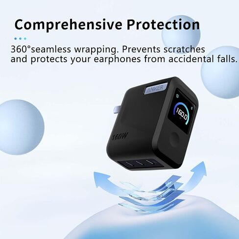 حافظة لشاحن Anker Prime 160W، غطاء حماية من السيليكون مع واقي شاشة 2pack، مقاوم للسقوط، مقاوم للخدش، مقاوم للصدمات، مقاوم للغبار، واقي شاشة لشاحن Anker 160W (أسود) in Saudi Arabia