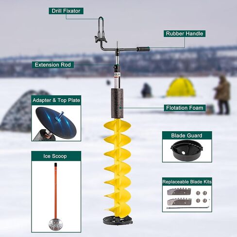 Ice Auger Bit, 8'' Ice Augers for Ice Fishing, Ice Fishing Auger with Universal Adapter & Top Plate in Saudi Arabia