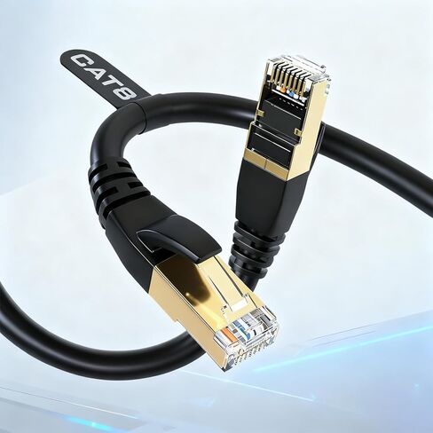 2 Pcs Cat8 Ethernet Cable, 6FT Heavy Duty High Speed 26AWG, 2000Mhz with Gold Plated RJ45 Connector, Weatherproof F/FTP UV Resistant for Router, Modem, PC, Gaming in Saudi Arabia