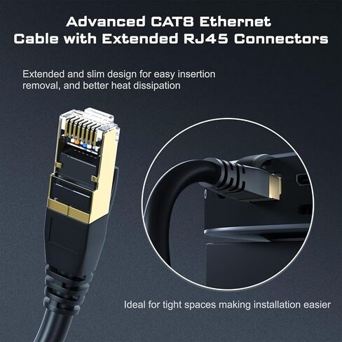 2 Pcs Cat8 Ethernet Cable, 6FT Heavy Duty High Speed 26AWG, 2000Mhz with Gold Plated RJ45 Connector, Weatherproof F/FTP UV Resistant for Router, Modem, PC, Gaming in Saudi Arabia
