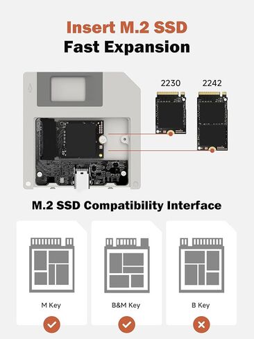 حاوية SSD Hagibis، نمط القرص المرن USB 3.2 Gen2 10 جيجابت في الثانية إلى NVMe PCI-E M.2 2230/2242 SSD، حاوية محرك أقراص ثابتة خارجي M.2 لجهاز MacBook Laptop iPad Android iPhone 17 Pro Max (رمادي) in Saudi Arabia