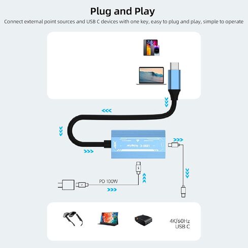 نظارات Asixxsix USB C إلى AR ومحول الشحن، PD3.0 100W 4K 60 هرتز XR، محول شحن USB C للنظارات الذكية للتبديل وسطح البخار والهواتف الذكية وأجهزة الكمبيوتر in Kuwait