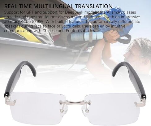 SUNGOOYUE AI Smart Glasses,5.4 Real Time Translation GPT & DeepSeek Support 98% Accuracy Multilingual AI Assistant with Noise Reduction for Business Travel Learning (Silver) in Saudi Arabia