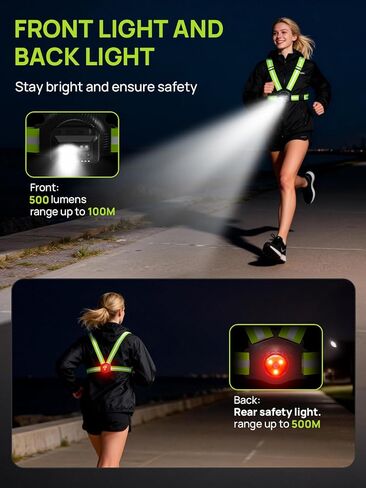 Acso Running Lights for Runners, 500 Lumens Running Light with 360°Reflective Vest, 45° Adjustable,IPX5 Waterproof Rechargeable Light Up Gear for Night Walking/Cycling/Jogging/Hiking in Saudi Arabia