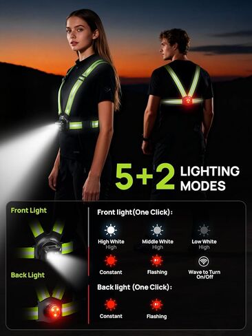 Acso Running Lights for Runners, 500 Lumens Running Light with 360°Reflective Vest, 45° Adjustable,IPX5 Waterproof Rechargeable Light Up Gear for Night Walking/Cycling/Jogging/Hiking in Saudi Arabia