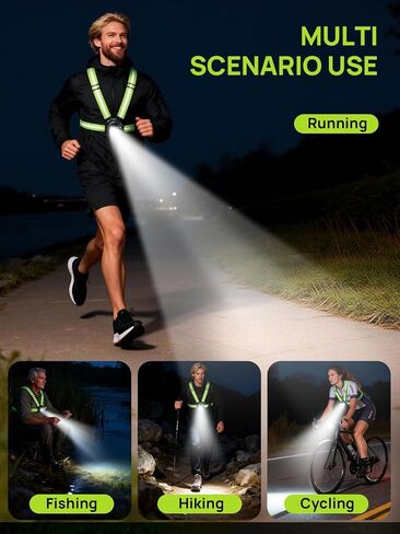 Acso Running Lights for Runners, 500 Lumens Running Light with 360°Reflective Vest, 45° Adjustable,IPX5 Waterproof Rechargeable Light Up Gear for Night Walking/Cycling/Jogging/Hiking in Saudi Arabia