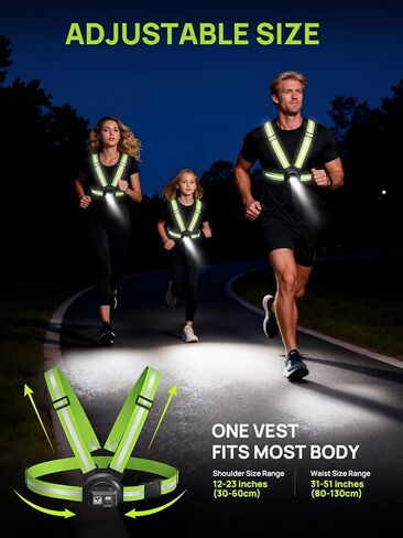 Acso Running Lights for Runners, 500 Lumens Running Light with 360°Reflective Vest, 45° Adjustable,IPX5 Waterproof Rechargeable Light Up Gear for Night Walking/Cycling/Jogging/Hiking in Saudi Arabia