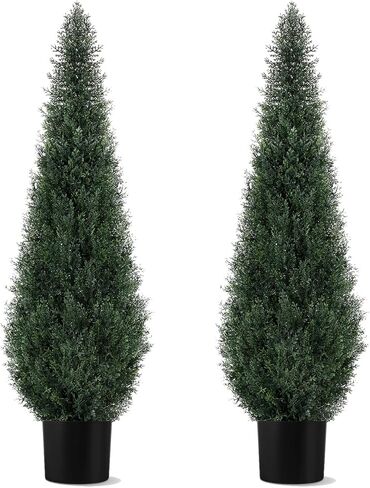 Artificial Trees for Outdoors, BUZIGUBY Artificial Cedar Topiary Trees, 4FT Topiary Trees Artificial Outdoors for Porch, Dense Arborvitae Tree for Front Door Patio Deck Balcony Yard Decor, 2 Pack in Saudi Arabia