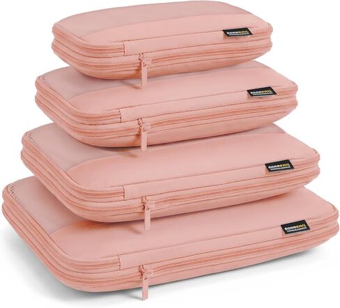 مكعبات تعبئة مضغوطة للسفر، مجموعة مكعبات تعبئة خفيفة الوزن مكونة من 4 قطع لحقائب السفر وحقائب الظهر، منظم موفر للمساحة للملابس (بني فاتح، 4 عبوات) in Kuwait