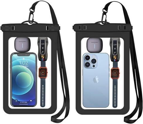 [ما يصل إلى 8.9 بوصة جراب هاتف مقاوم للماء، حقيبة هاتف مقاومة للماء لهاتف iPhone 17 16 15 14 13 Pro Max Plus Galaxy S25 S24 Ultar Plus+، IPX8 حقيبة الهاتف المحمول الجافة أساسيات السفر على الشاطئ - أسود in Kuwait