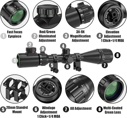 UUQ 3-9x40AO-32AO Rifle Scope with Red & Green Illumination - Long Range Hunting Optics for Air Sniper, Crossbow, Airsoft, Pellet Gun, BB, Airgun - Waterproof, Fog-Proof in Saudi Arabia