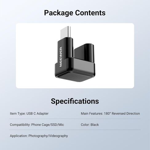 NEEWER USB Type C Adapter, 180 Degree U Shaped USB C OTG Adapter Extender Mobile Photography Accessories Compatible with iPhone 17 16 15 Samsung S25 Ultra Phone Cage & Case, PS017 in Saudi Arabia