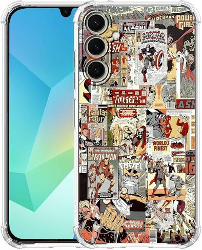 حافظة لهاتف Galaxy A16 بتصميم البطل الخارق، نمط مجمع فني لثقافة البوب ​​الهزلية الكرتونية، غطاء هاتف ممتص للصدمات من مادة TPU الناعمة الشفافة، 6.7 بوصات (Hero,A16) in Kuwait