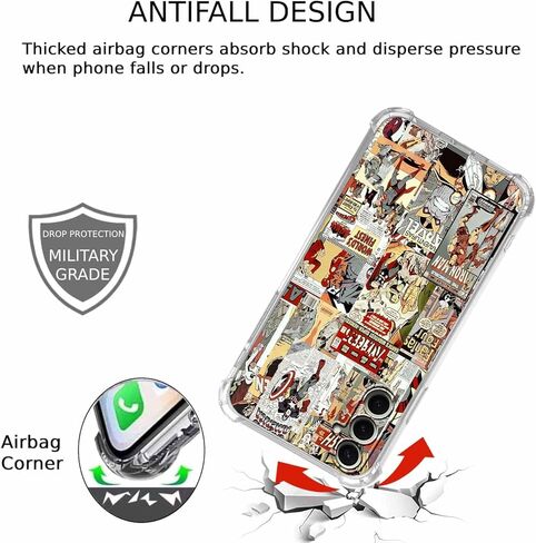 حافظة لهاتف Galaxy A16 بتصميم البطل الخارق، نمط مجمع فني لثقافة البوب ​​الهزلية الكرتونية، غطاء هاتف ممتص للصدمات من مادة TPU الناعمة الشفافة، 6.7 بوصات (Hero,A16) in Kuwait