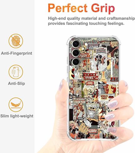 حافظة لهاتف Galaxy A16 بتصميم البطل الخارق، نمط مجمع فني لثقافة البوب ​​الهزلية الكرتونية، غطاء هاتف ممتص للصدمات من مادة TPU الناعمة الشفافة، 6.7 بوصات (Hero,A16) in Kuwait