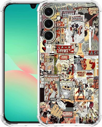 حافظة لهاتف Galaxy A16 بتصميم البطل الخارق، نمط مجمع فني لثقافة البوب ​​الهزلية الكرتونية، غطاء هاتف ممتص للصدمات من مادة TPU الناعمة الشفافة، 6.7 بوصات (Hero,A16) in Kuwait
