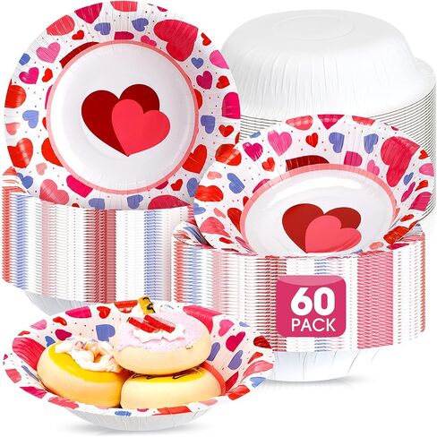 Nuogo 60 PCS 16 OZ عيد الحب الأوعية الورقية القابلة للتخلص من الأوعية الشاقة الأوعية في أوراق القلب الأوعية الحساء لكل من طاولة الطعام الباردة والساخنة حبوب المطبخ الوجبات الخفيفة (أنيقة) in Kuwait
