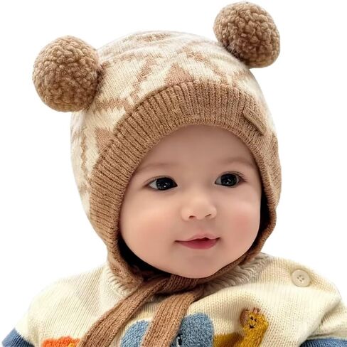 قبعة شتوية للأطفال من Keepersheep مع قبعة أذن للفتيات من Pompom Beanie محبوكة للأطفال الأولاد والبنات in Kuwait