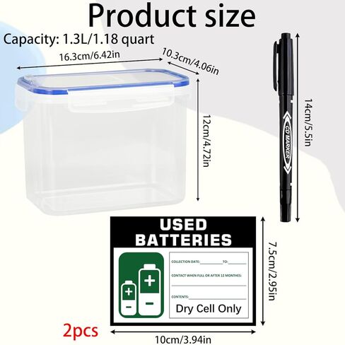 حاوية التخلص من البطارية لبطاريات الخلايا الجافة المستخدمة، صندوق تخزين لإعادة تدوير البطارية مع ملصق وعلامة التاريخ، صندوق منظم البطارية لمجموعة المكتب المنزلي وأماكن العمل in Kuwait
