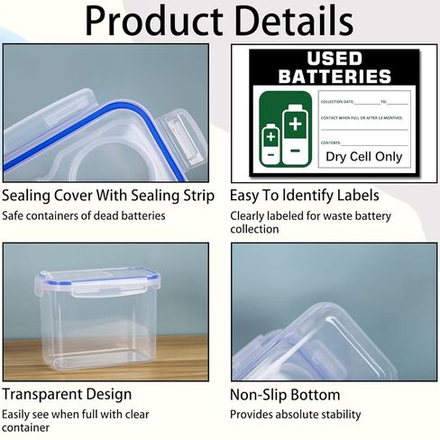 حاوية التخلص من البطارية لبطاريات الخلايا الجافة المستخدمة، صندوق تخزين لإعادة تدوير البطارية مع ملصق وعلامة التاريخ، صندوق منظم البطارية لمجموعة المكتب المنزلي وأماكن العمل in Kuwait