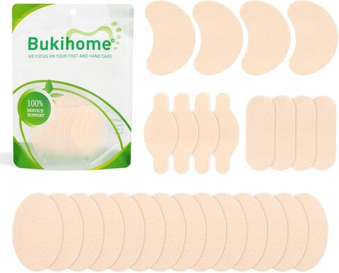 Bukihome Moleskin Adhesive Pads for Feet - Blister Prevention Tape - Moleskin Padding for Blisters, Shoes, Toes, Heel, Reduce Friction Pain - 11 Sheets of 4 Shapes (22 Pieces Total, Black) in Saudi Arabia
