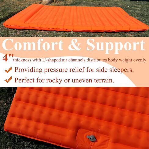 HI FINE CARE Double Camping Sleeping Pad 2 Percon, Ultralight Camping Mat with Pillow Built-in Foot Pump Inflatable Sleeping Pads Compact for Hiking Traveling Tent in Saudi Arabia