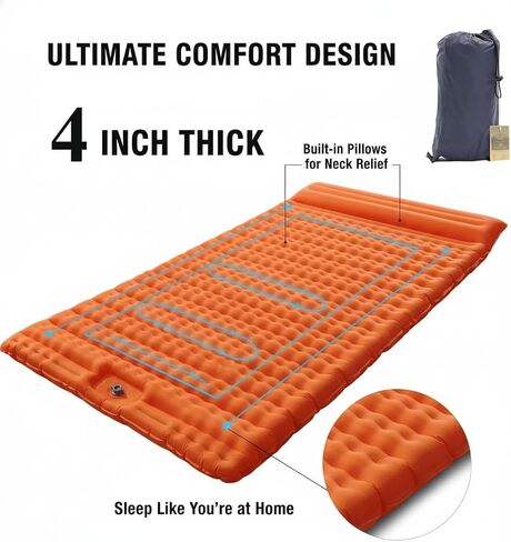 HI FINE CARE Double Camping Sleeping Pad 2 Percon, Ultralight Camping Mat with Pillow Built-in Foot Pump Inflatable Sleeping Pads Compact for Hiking Traveling Tent in Saudi Arabia